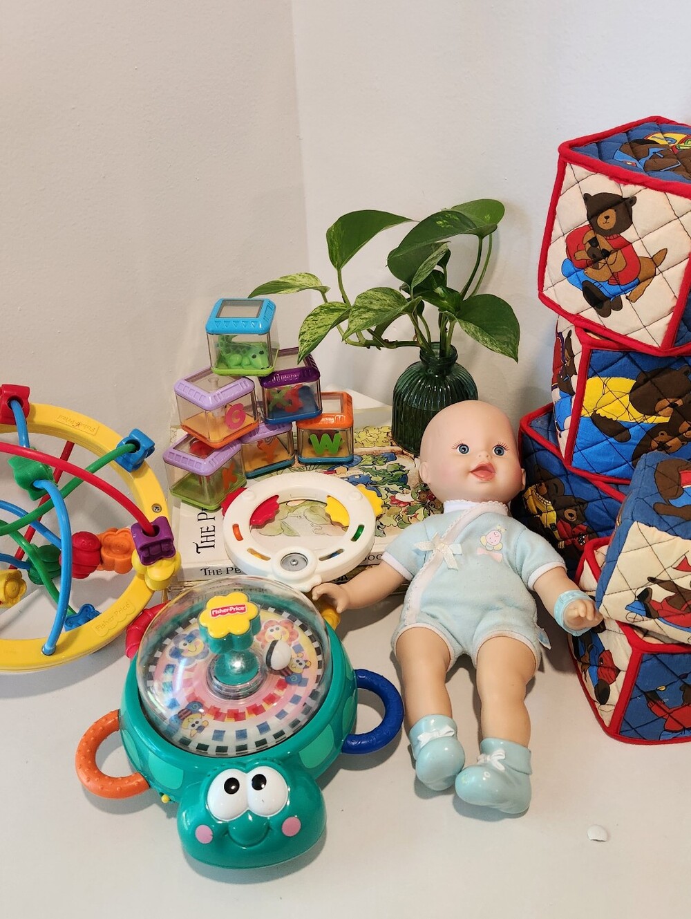 Vintage y2k Fisher-Price Baby Infant Toy Bundle Doll Blocks Interactive Learning